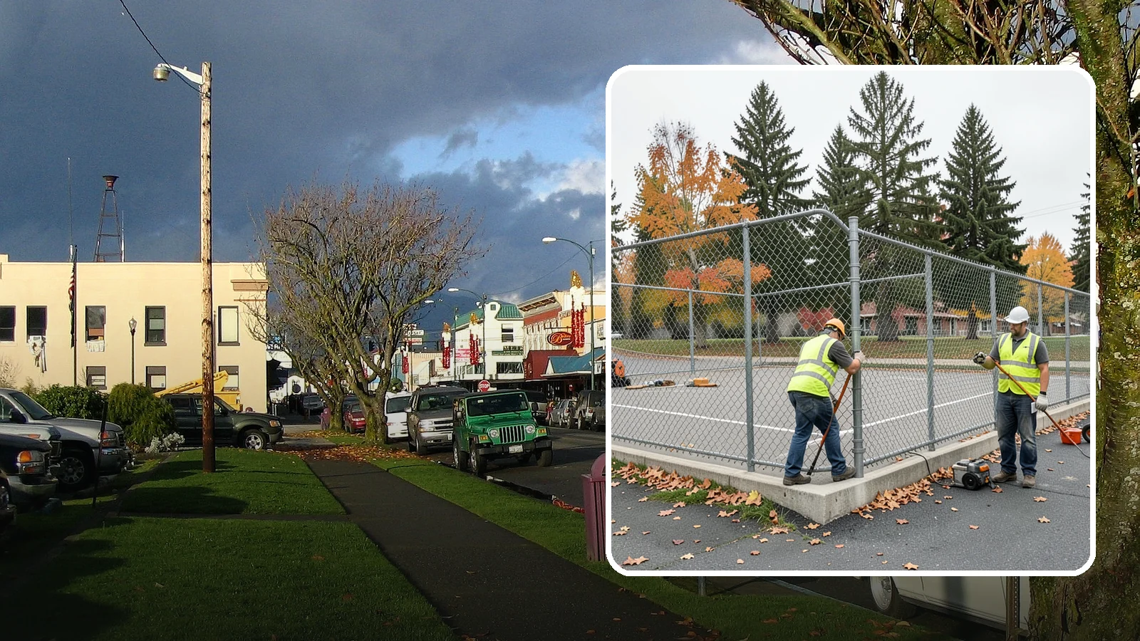 Court Fence Repair in Arlington, Snohomish County, WA - Chain-link and windscreen repair that restores enclosure and safety on public sport court perimeters.