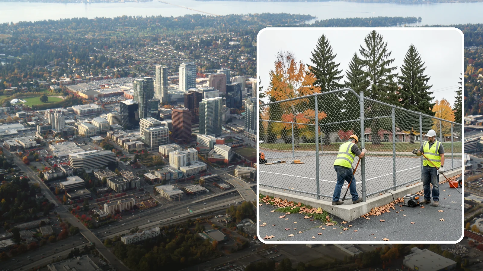 Court Fence Repair in Bellevue, King County, WA - Chain-link and windscreen repair that restores enclosure and safety on public sport court perimeters.