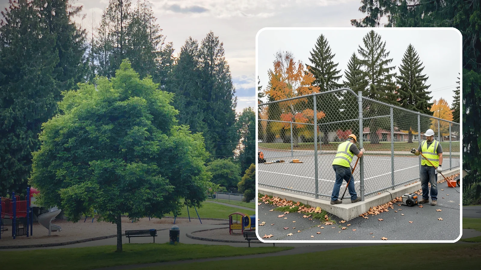 Court Fence Repair in Bonney Lake, Pierce County, WA - Chain-link and windscreen repair that restores enclosure and safety on public sport court perimeters.