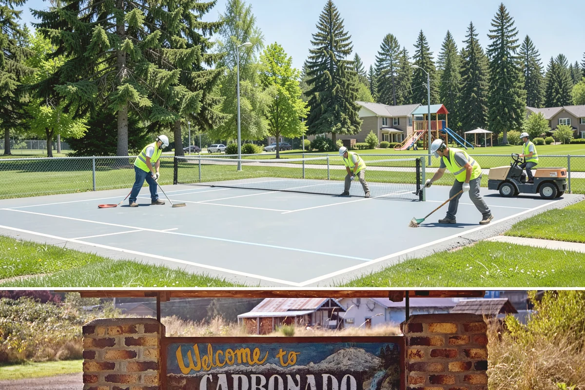 Court Fence Repair in Carbonado, Pierce County, WA - Fence repairs proceed in any season, with dry weather easing post-setting and concrete cure.