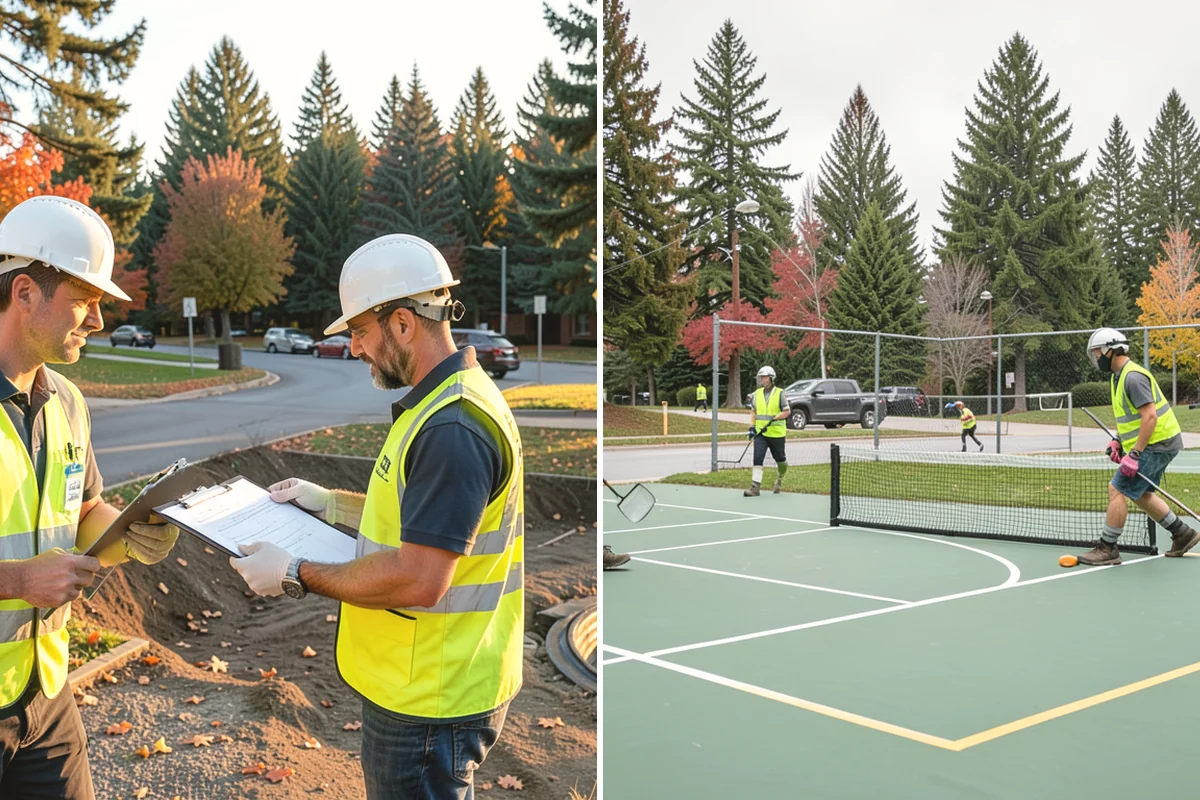 Court Fence Repair in Edgewood, Pierce County, WA - Inspect fabric, posts, gates, and windscreen