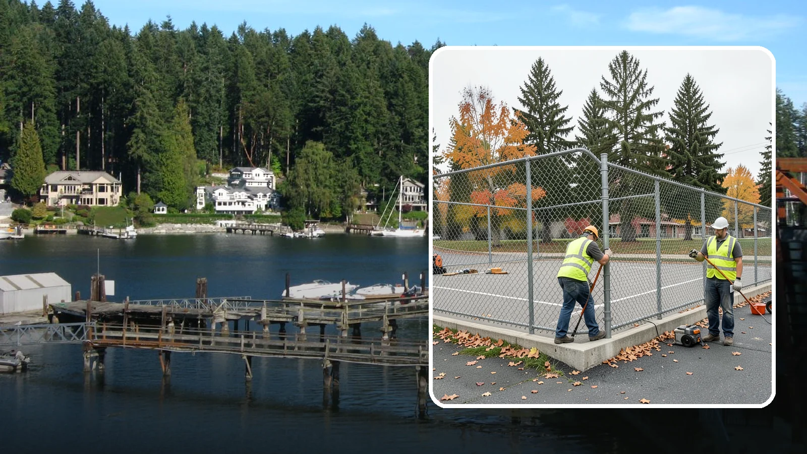 Court Fence Repair in Gig Harbor, Pierce County, WA - Chain-link and windscreen repair that restores enclosure and safety on public sport court perimeters.