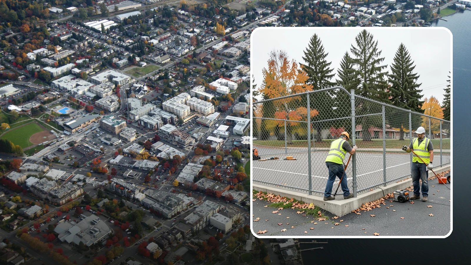 Court Fence Repair in Kirkland, King County, WA - Chain-link and windscreen repair that restores enclosure and safety on public sport court perimeters.