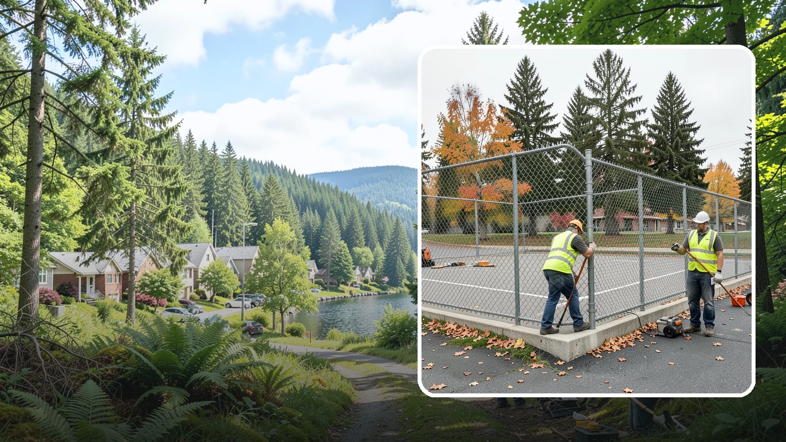 Court Fence Repair in Lake Forest Park, King County, WA - Chain-link and windscreen repair that restores enclosure and safety on public sport court perimeters.