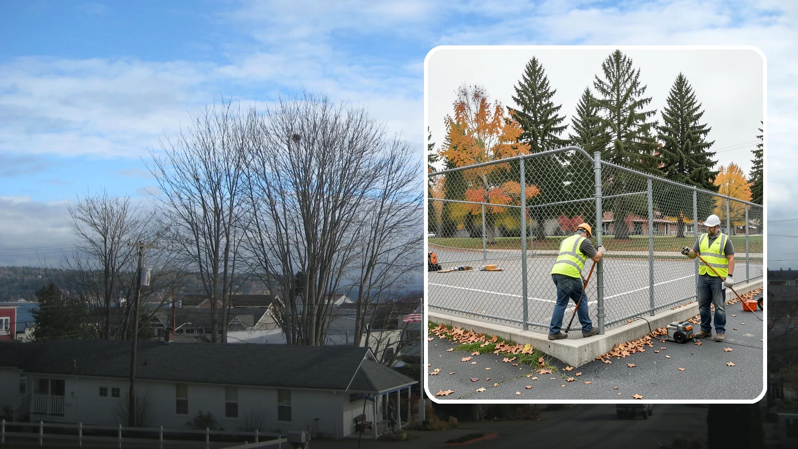 Court Fence Repair in Langley, Island County, WA - Chain-link and windscreen repair that restores enclosure and safety on public sport court perimeters.