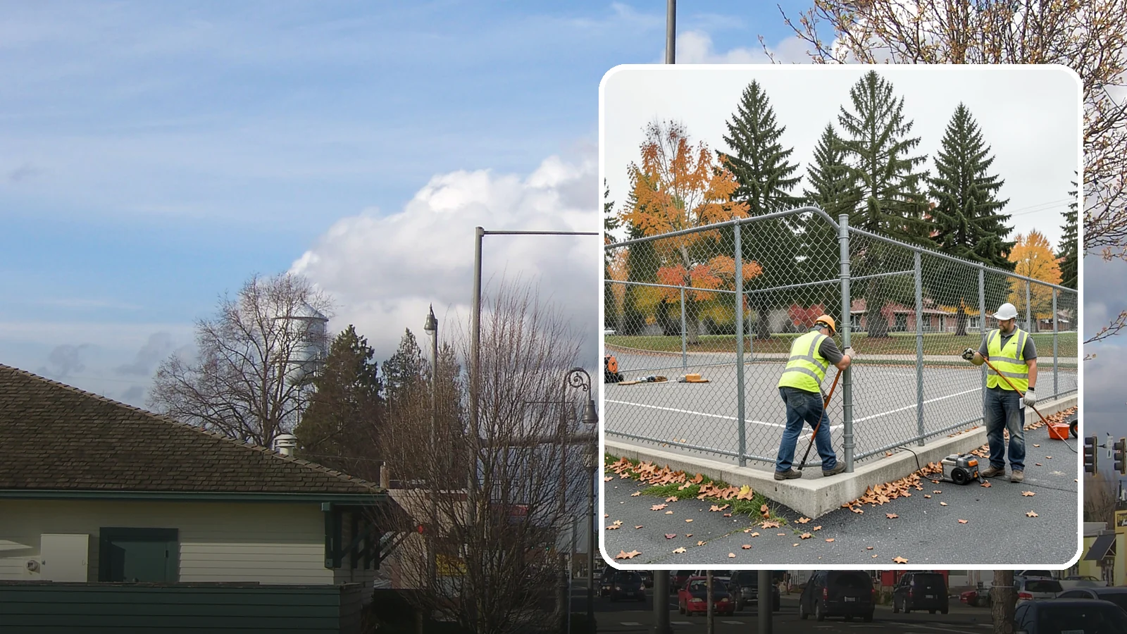 Court Fence Repair in Marysville, Snohomish County, WA - Chain-link and windscreen repair that restores enclosure and safety on public sport court perimeters.