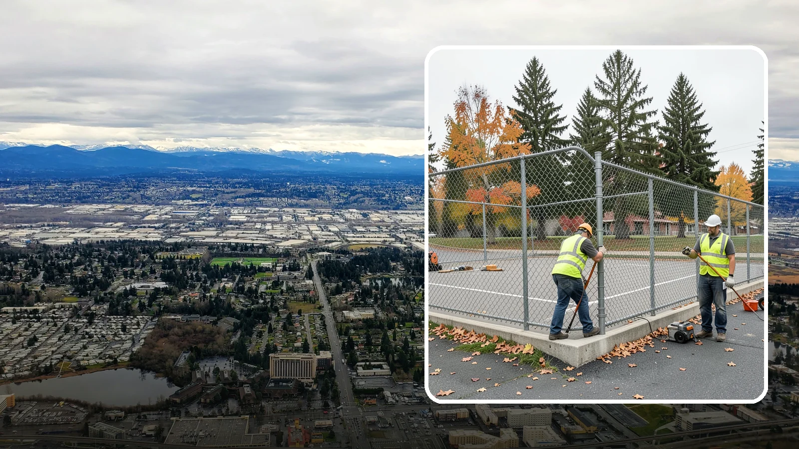Court Fence Repair in SeaTac, King County, WA - Chain-link and windscreen repair that restores enclosure and safety on public sport court perimeters.