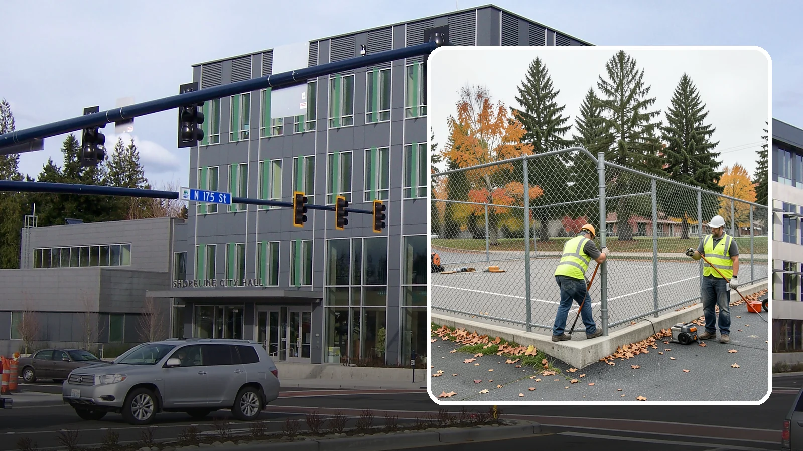 Court Fence Repair in Shoreline, King County, WA - Chain-link and windscreen repair that restores enclosure and safety on public sport court perimeters.