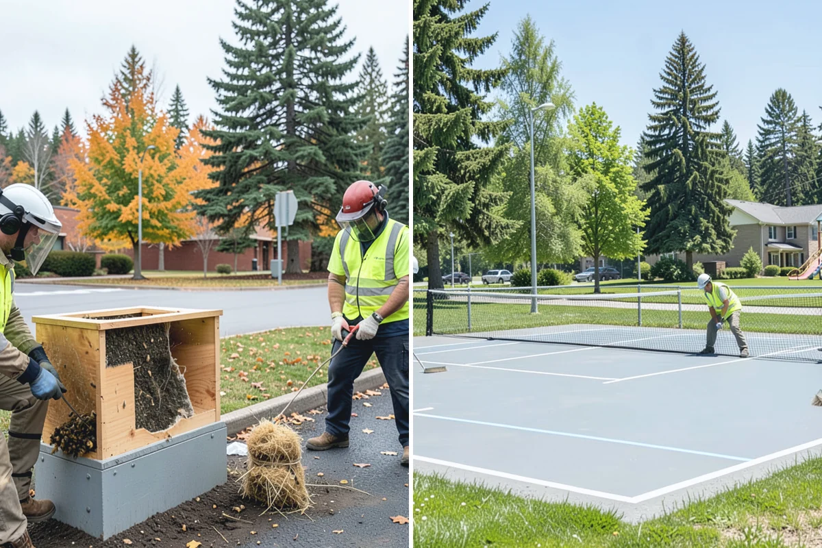 Court Fence Repair in South Prairie, Pierce County, WA - Inspect fabric, posts, gates, and windscreen