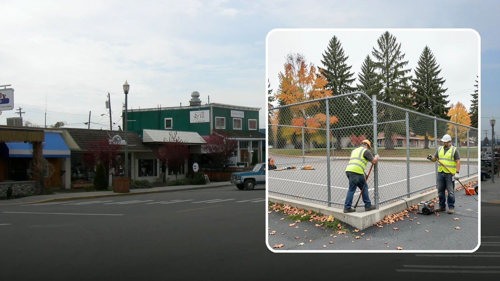 Court Fence Repair in Stanwood, Snohomish County, WA - Chain-link and windscreen repair that restores enclosure and safety on public sport court perimeters.