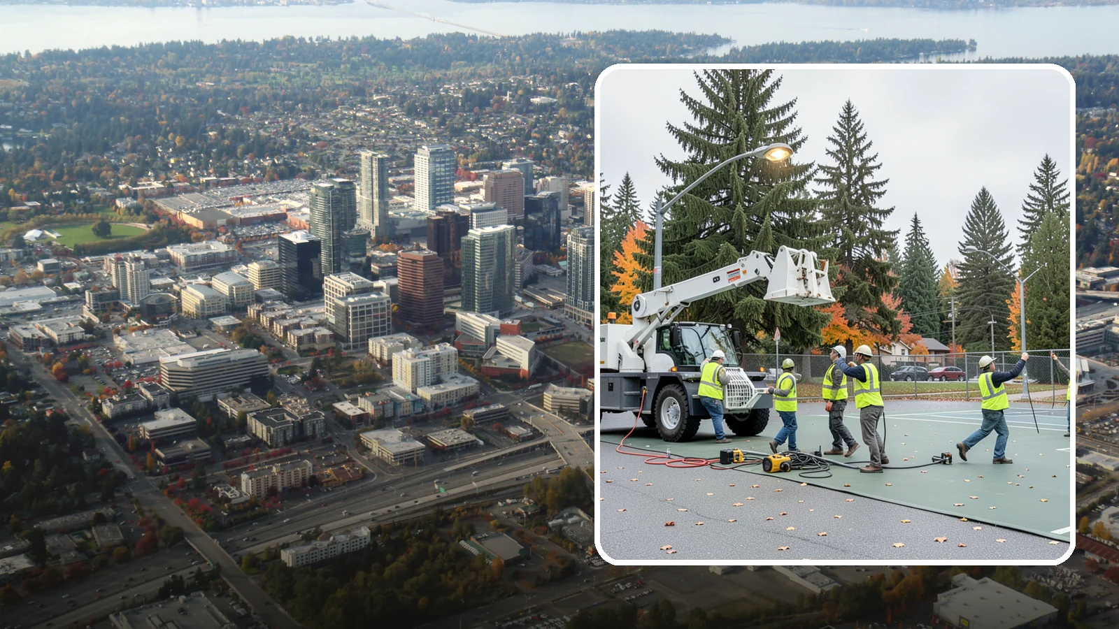 Court Lighting Installation in Bellevue, King County, WA - LED court lighting installation that extends usable hours on public tennis, pickleball, and basketball courts.