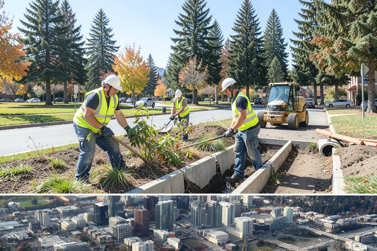 Court Lighting Installation in Bellevue, King County, WA - Dry summer and early-fall conditions ease trenching and foundation work for new lighting.