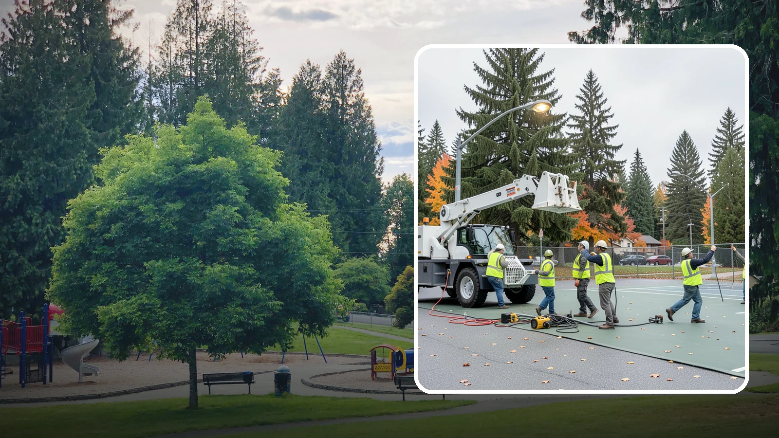 Court Lighting Installation in Bonney Lake, Pierce County, WA - LED court lighting installation that extends usable hours on public tennis, pickleball, and basketball courts.