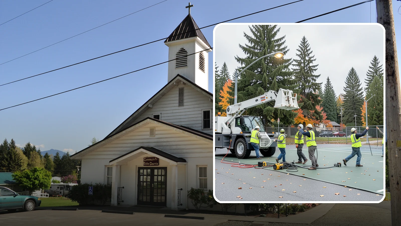 Court Lighting Installation in Concrete, Skagit County, WA - LED court lighting installation that extends usable hours on public tennis, pickleball, and basketball courts.