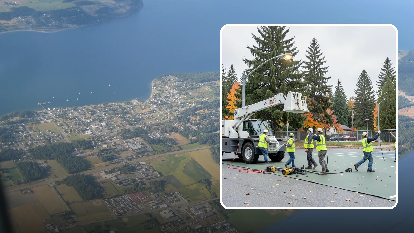 Court Lighting Installation in Coupeville, Island County, WA - LED court lighting installation that extends usable hours on public tennis, pickleball, and basketball courts.
