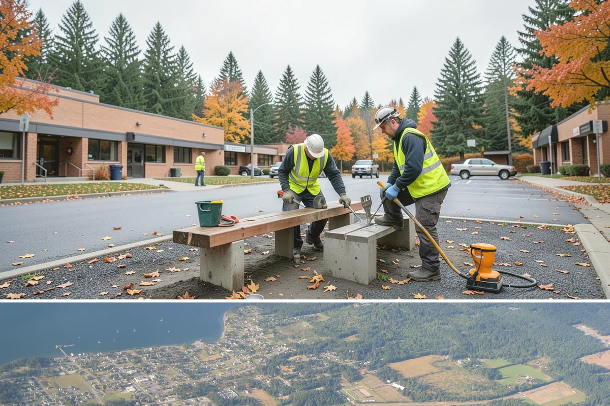 Court Lighting Installation in Coupeville, Island County, WA - Dry summer and early-fall conditions ease trenching and foundation work for new lighting.