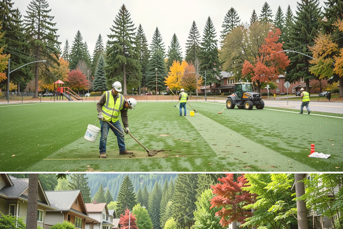 Court Lighting Installation in Darrington, Snohomish County, WA - Dry summer and early-fall conditions ease trenching and foundation work for new lighting.