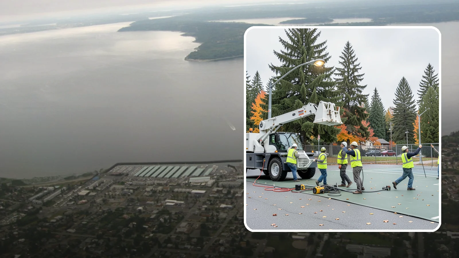 Court Lighting Installation in Des Moines, King County, WA - LED court lighting installation that extends usable hours on public tennis, pickleball, and basketball courts.