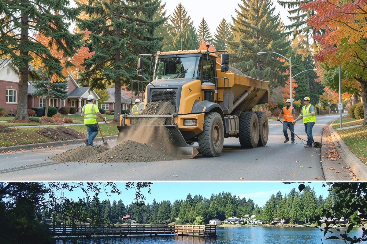 Court Lighting Installation in Federal Way, King County, WA - Dry summer and early-fall conditions ease trenching and foundation work for new lighting.