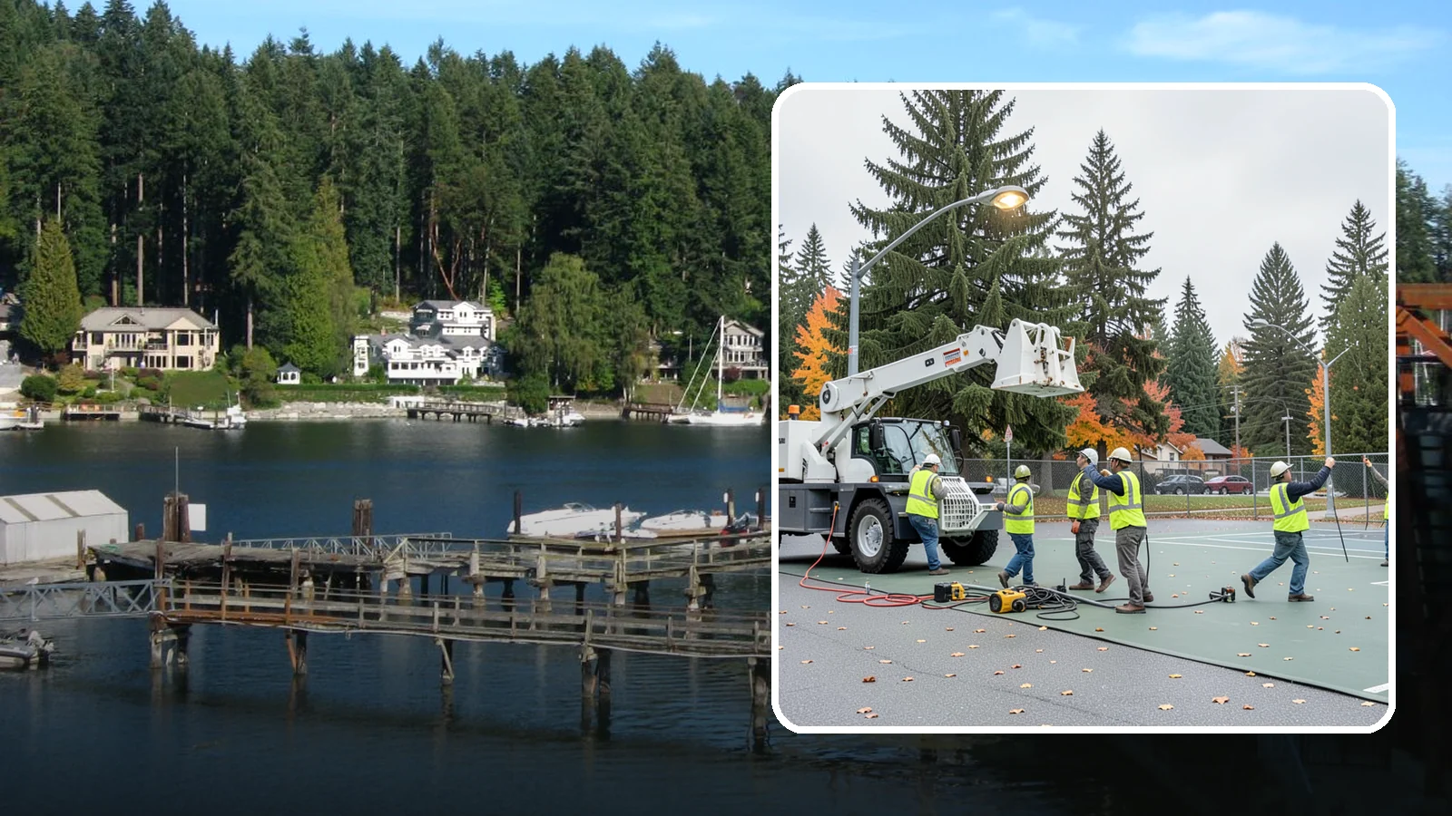 Court Lighting Installation in Gig Harbor, Pierce County, WA - LED court lighting installation that extends usable hours on public tennis, pickleball, and basketball courts.