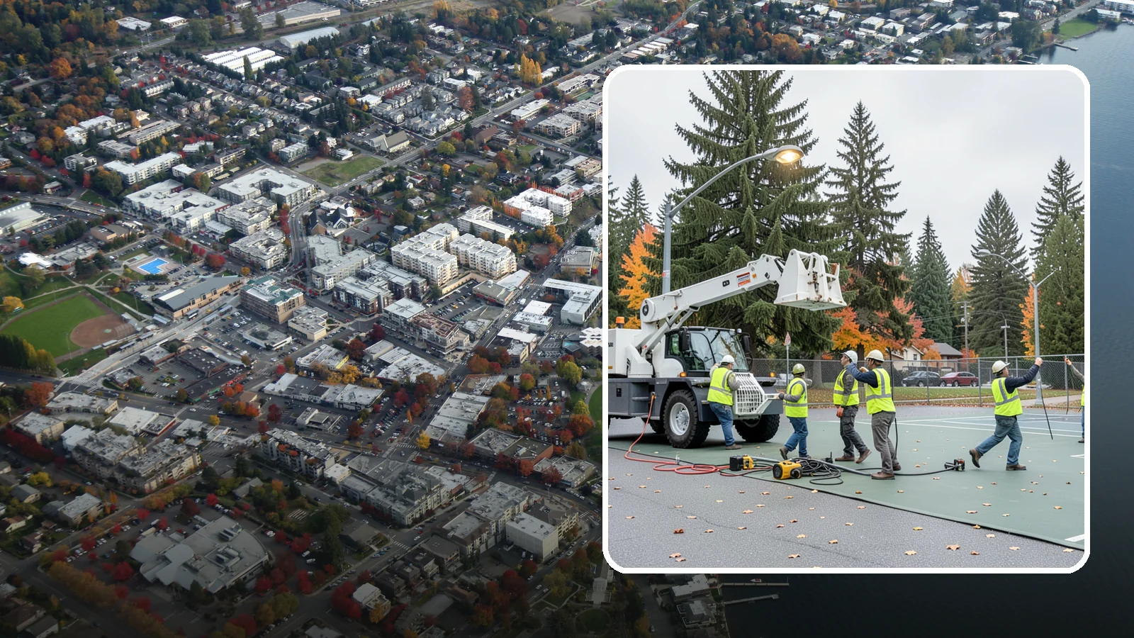 Court Lighting Installation in Kirkland, King County, WA - LED court lighting installation that extends usable hours on public tennis, pickleball, and basketball courts.