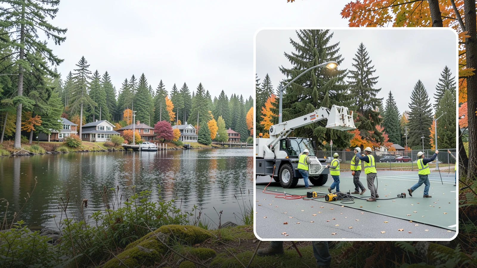 Court Lighting Installation in La Conner, Skagit County, WA - LED court lighting installation that extends usable hours on public tennis, pickleball, and basketball courts.