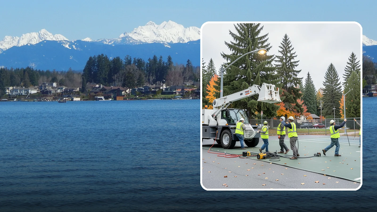 Court Lighting Installation in Lake Stevens, Snohomish County, WA - LED court lighting installation that extends usable hours on public tennis, pickleball, and basketball courts.