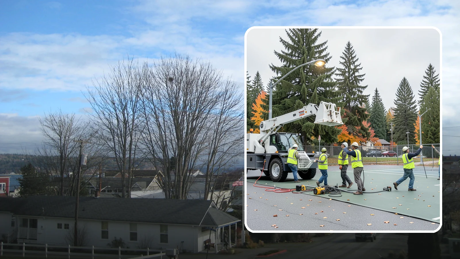 Court Lighting Installation in Langley, Island County, WA - LED court lighting installation that extends usable hours on public tennis, pickleball, and basketball courts.
