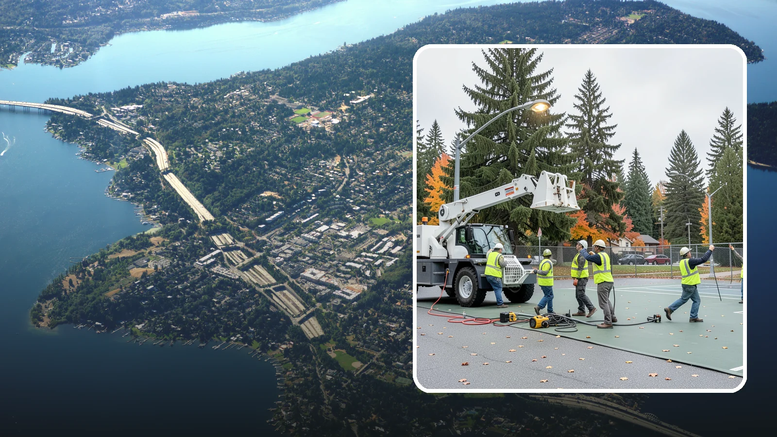 Court Lighting Installation in Mercer Island, King County, WA - LED court lighting installation that extends usable hours on public tennis, pickleball, and basketball courts.