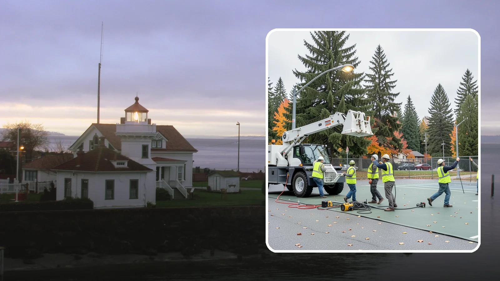 Court Lighting Installation in Mukilteo, Snohomish County, WA - LED court lighting installation that extends usable hours on public tennis, pickleball, and basketball courts.