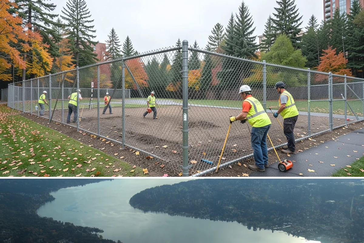 Court Lighting Installation in Sammamish, King County, WA - Dry summer and early-fall conditions ease trenching and foundation work for new lighting.