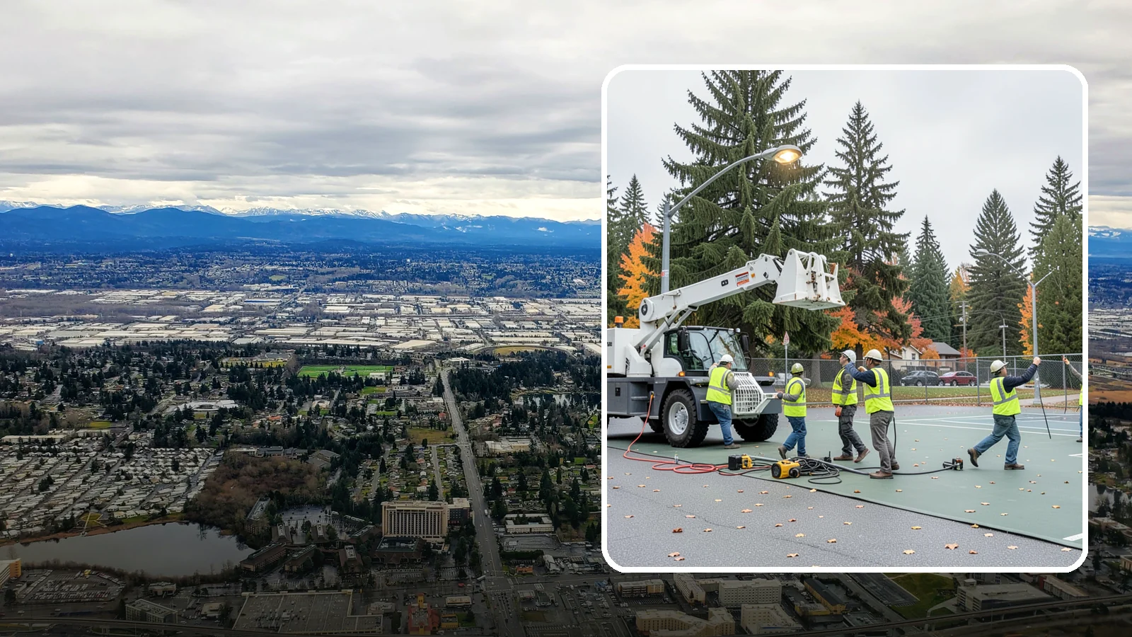 Court Lighting Installation in SeaTac, King County, WA - LED court lighting installation that extends usable hours on public tennis, pickleball, and basketball courts.