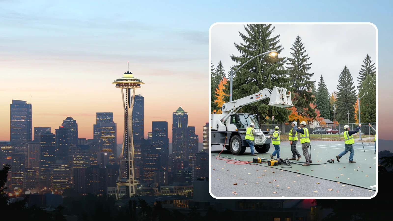 Court Lighting Installation in Seattle, King County, WA - LED court lighting installation that extends usable hours on public tennis, pickleball, and basketball courts.