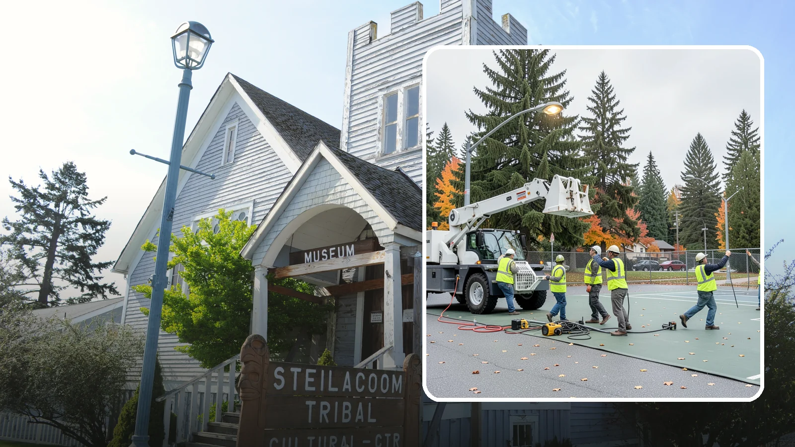 Court Lighting Installation in Steilacoom, Pierce County, WA - LED court lighting installation that extends usable hours on public tennis, pickleball, and basketball courts.
