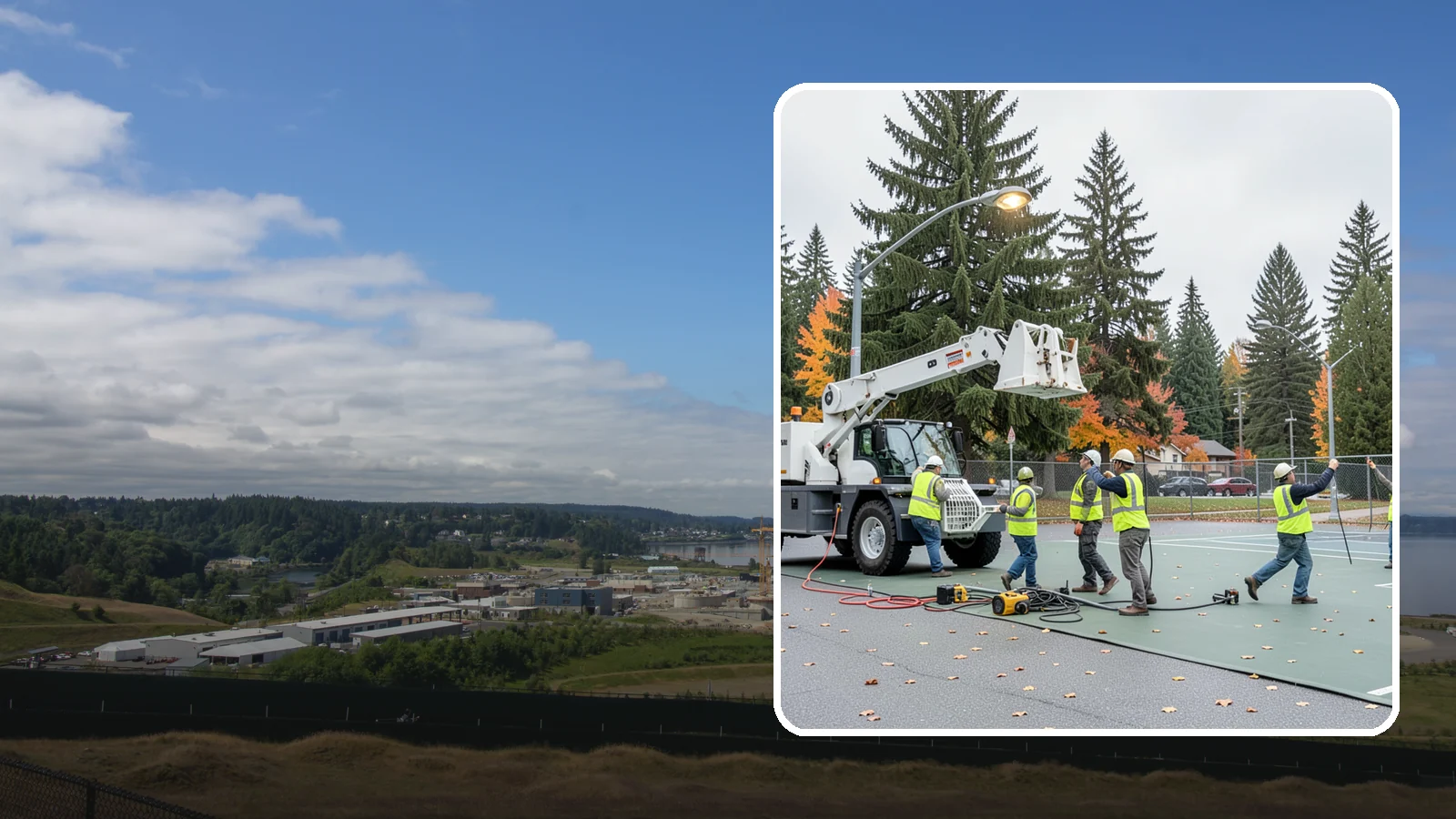 Court Lighting Installation in University Place, Pierce County, WA - LED court lighting installation that extends usable hours on public tennis, pickleball, and basketball courts.