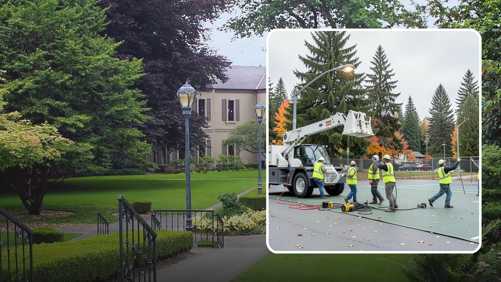 Court Lighting Installation in Woodinville, King County, WA - LED court lighting installation that extends usable hours on public tennis, pickleball, and basketball courts.