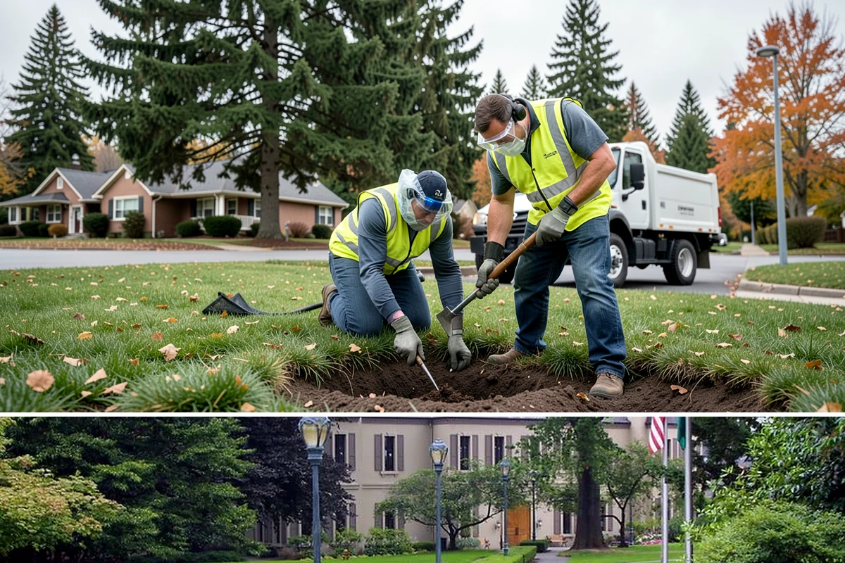 Court Lighting Installation in Woodinville, King County, WA - Dry summer and early-fall conditions ease trenching and foundation work for new lighting.
