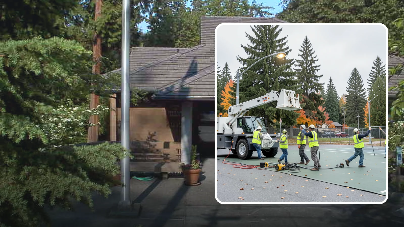 Court Lighting Installation in Yarrow Point, King County, WA - LED court lighting installation that extends usable hours on public tennis, pickleball, and basketball courts.