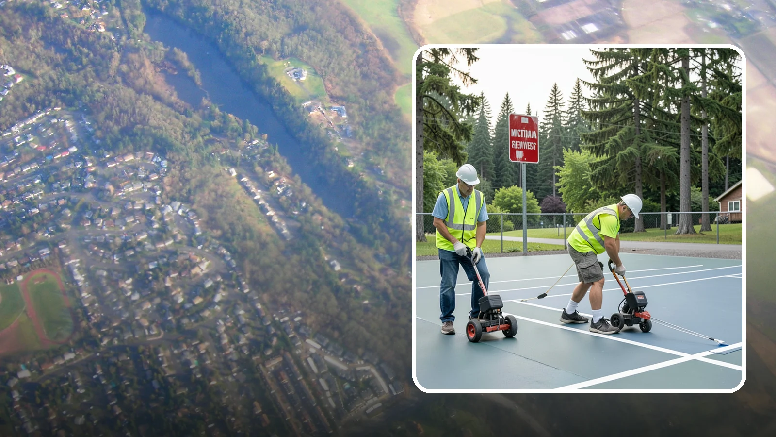 Court Line Striping in Algona, King County, WA - Precision line striping that lays out regulation play boundaries on public tennis, basketball, and multi-use courts.