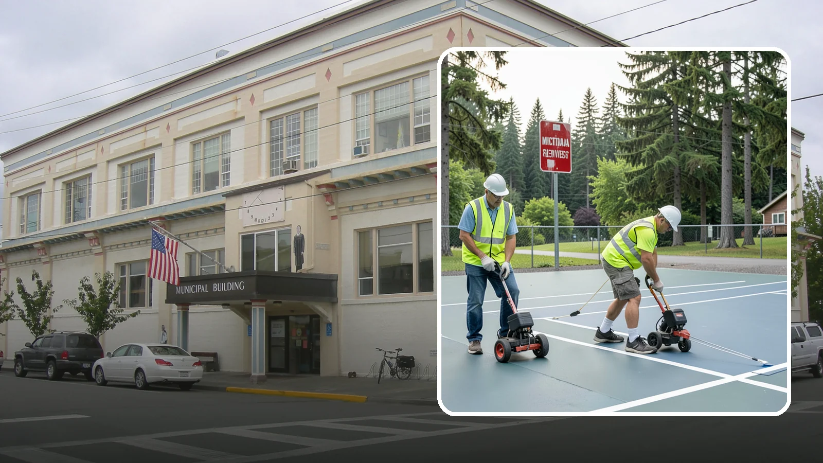 Court Line Striping in Anacortes, Skagit County, WA - Precision line striping that lays out regulation play boundaries on public tennis, basketball, and multi-use courts.
