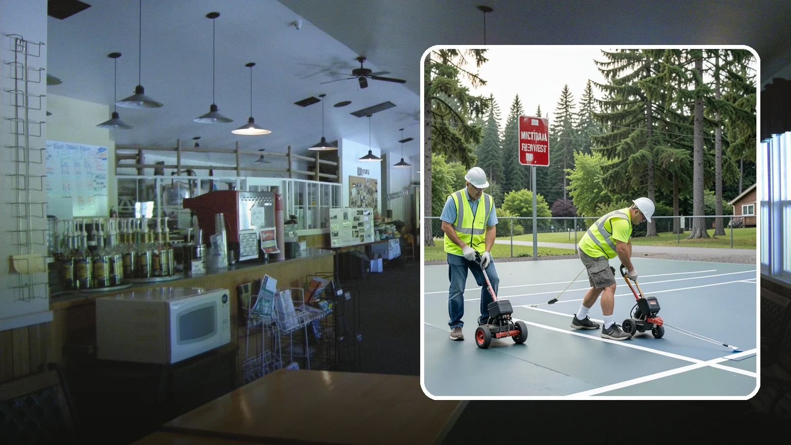Court Line Striping in Black Diamond, King County, WA - Precision line striping that lays out regulation play boundaries on public tennis, basketball, and multi-use courts.