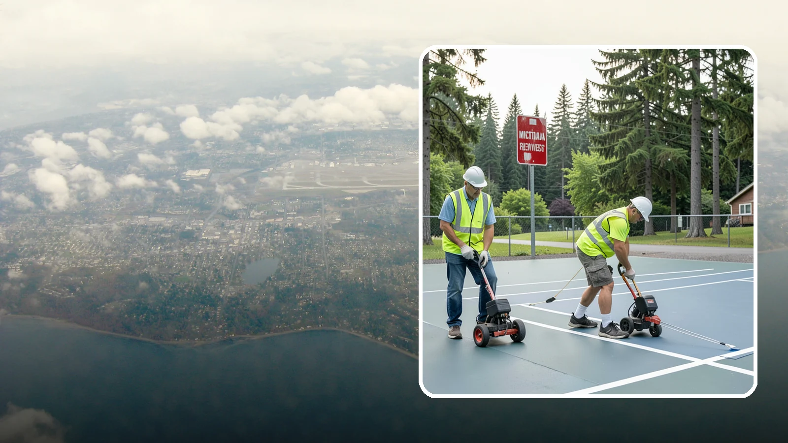 Court Line Striping in Burien, King County, WA - Precision line striping that lays out regulation play boundaries on public tennis, basketball, and multi-use courts.