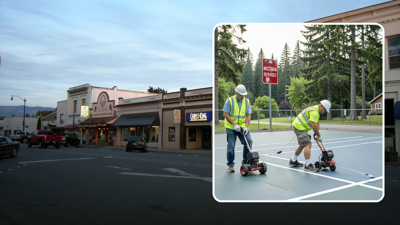 Court Line Striping in Burlington, Skagit County, WA - Precision line striping that lays out regulation play boundaries on public tennis, basketball, and multi-use courts.