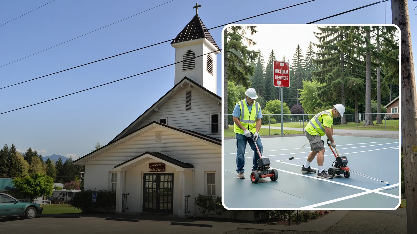 Court Line Striping in Concrete, Skagit County, WA - Precision line striping that lays out regulation play boundaries on public tennis, basketball, and multi-use courts.