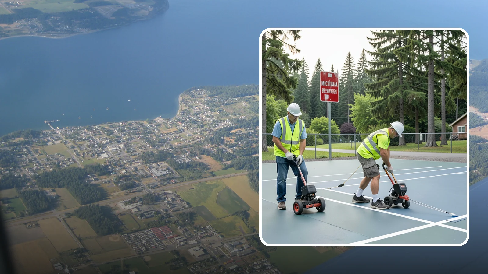 Court Line Striping in Coupeville, Island County, WA - Precision line striping that lays out regulation play boundaries on public tennis, basketball, and multi-use courts.