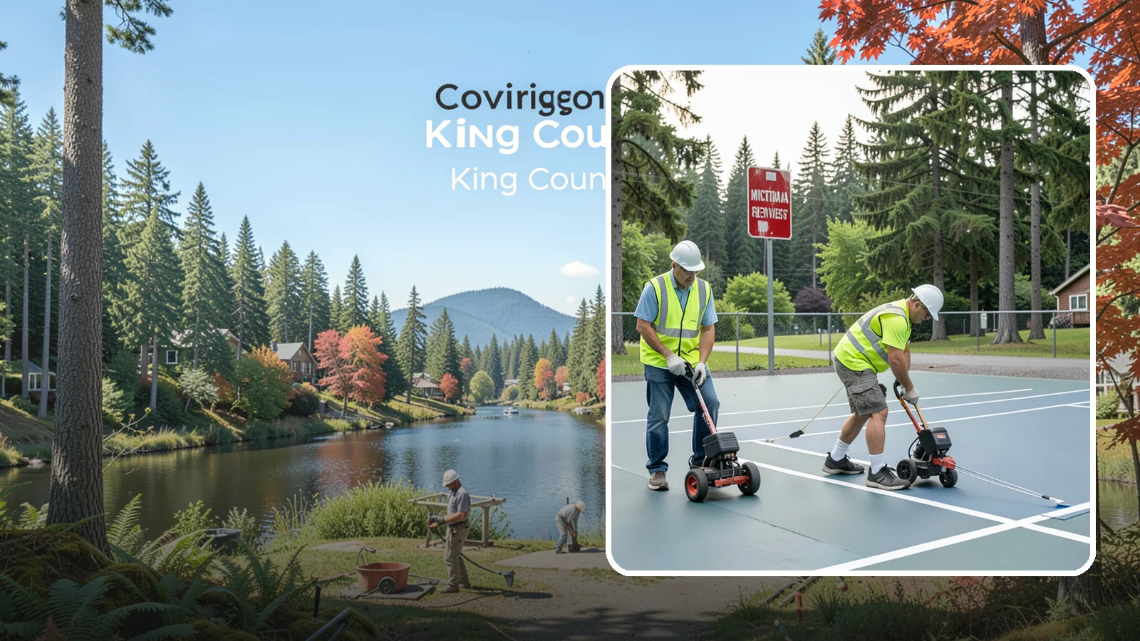 Court Line Striping in Covington, King County, WA - Precision line striping that lays out regulation play boundaries on public tennis, basketball, and multi-use courts.