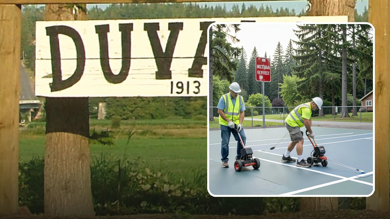 Court Line Striping in Duvall, King County, WA - Precision line striping that lays out regulation play boundaries on public tennis, basketball, and multi-use courts.