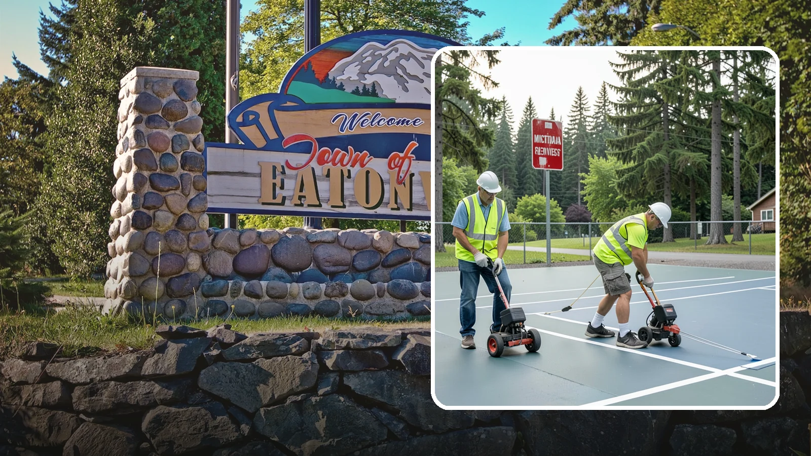 Court Line Striping in Eatonville, Pierce County, WA - Precision line striping that lays out regulation play boundaries on public tennis, basketball, and multi-use courts.