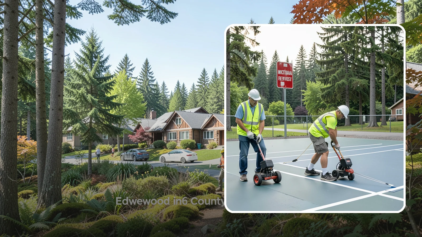 Court Line Striping in Edgewood, Pierce County, WA - Precision line striping that lays out regulation play boundaries on public tennis, basketball, and multi-use courts.