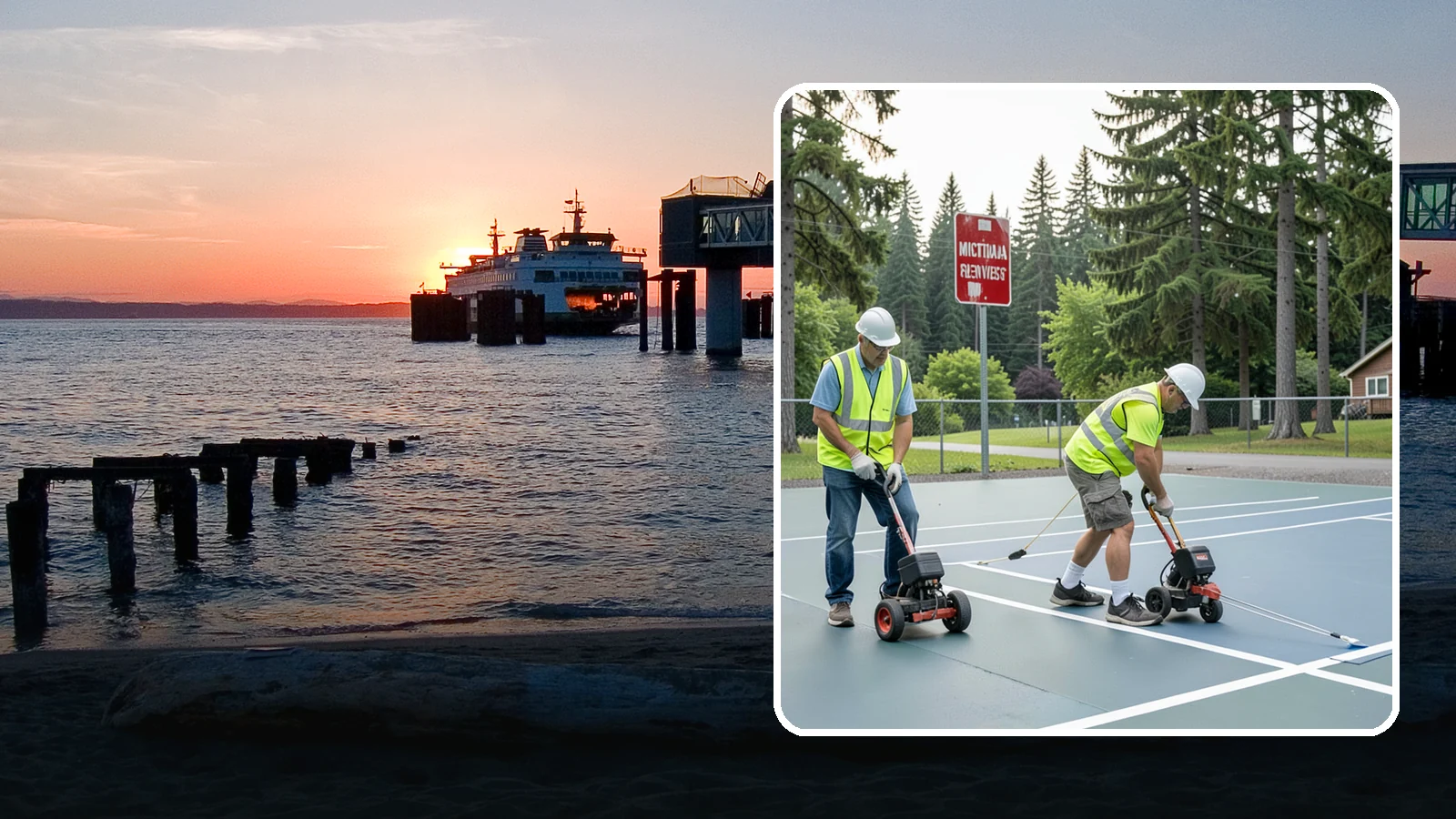Court Line Striping in Edmonds, Snohomish County, WA - Precision line striping that lays out regulation play boundaries on public tennis, basketball, and multi-use courts.
